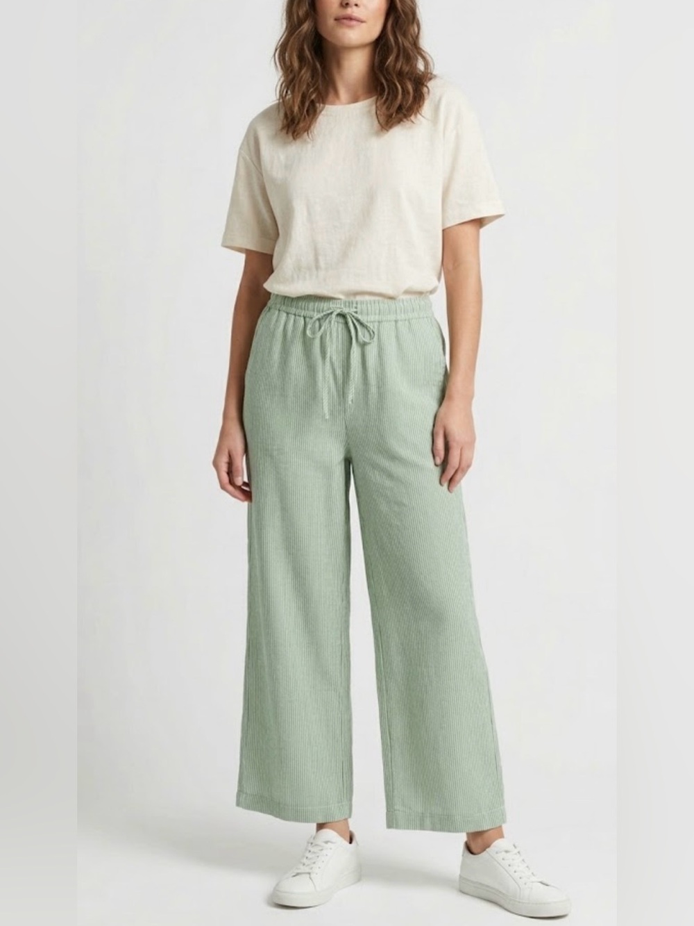 J Crew Wide-Leg Drawstring Pants in Sage Green